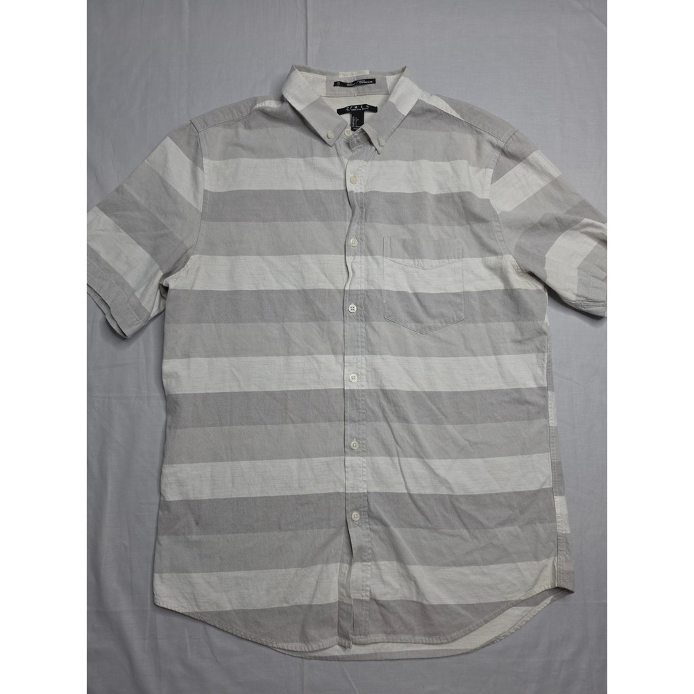 21 Men An American Brand Shirt Men's Large Gray Striped Locker Loop Button-Down
